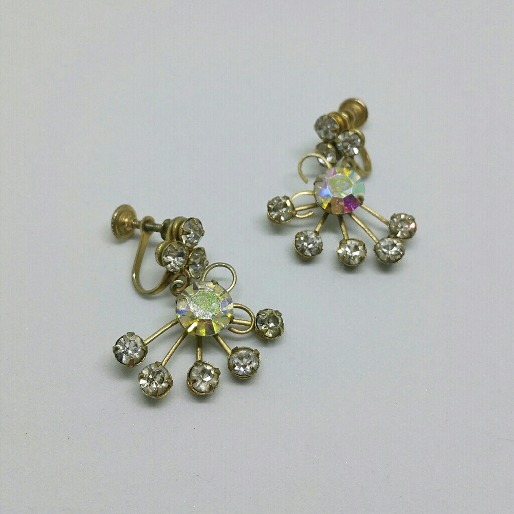 Vintage aurora borealis rhinestone dangle earrings